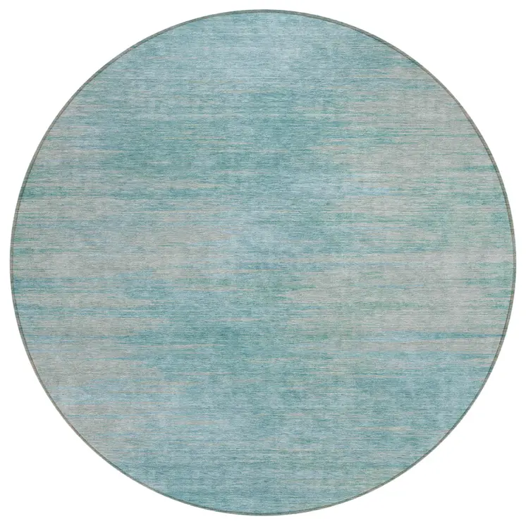 8' Aqua Teal Blue And Gray Round Abstract Washable Indoor Outdoor Area Rug