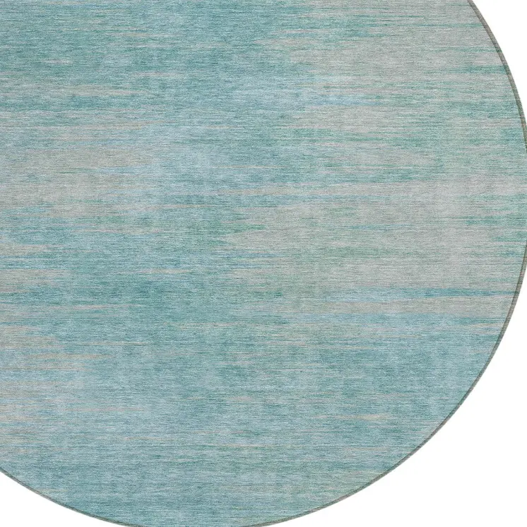 8' Aqua Teal Blue And Gray Round Abstract Washable Indoor Outdoor Area Rug