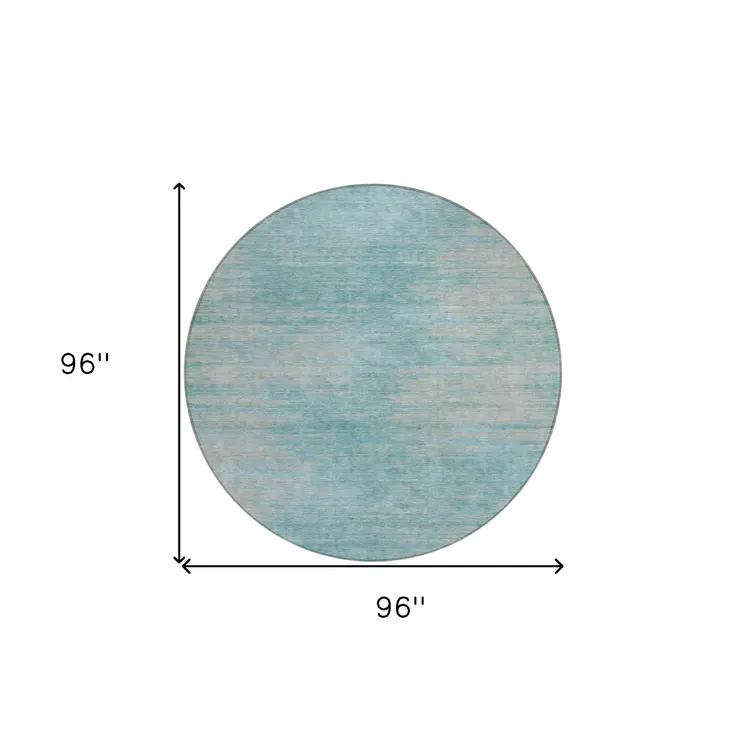 8' Aqua Teal Blue And Gray Round Abstract Washable Indoor Outdoor Area Rug
