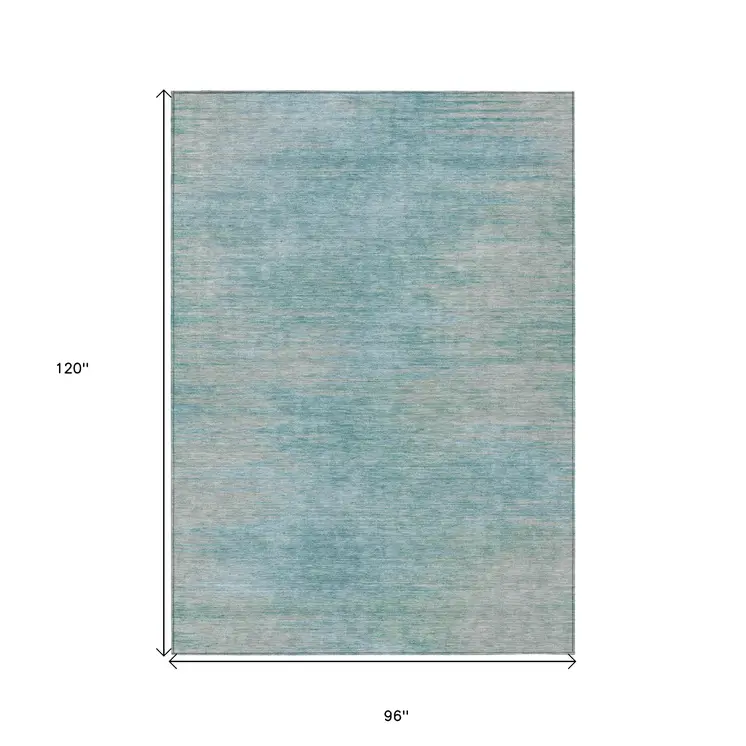8' X 10' Aqua Teal Blue And Gray Abstract Washable Indoor Outdoor Area Rug