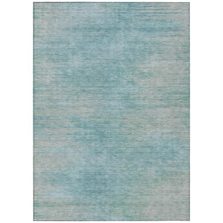 8' X 10' Aqua Teal Blue And Gray Abstract Washable Indoor Outdoor Area Rug