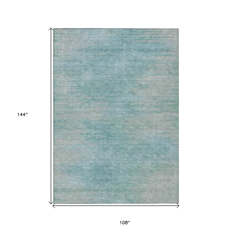 9' X 12' Aqua Teal Blue And Gray Abstract Washable Indoor Outdoor Area Rug
