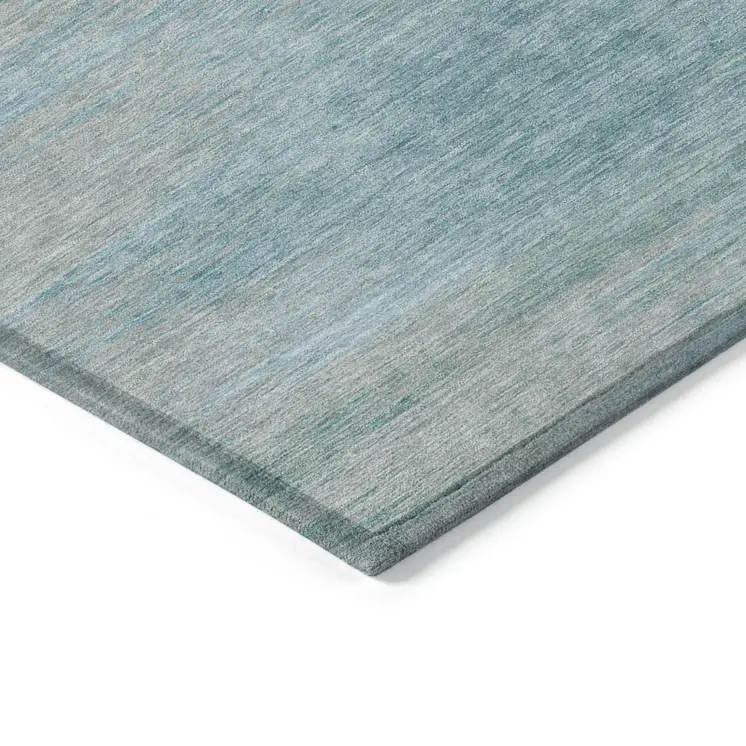 9' X 12' Aqua Teal Blue And Gray Abstract Washable Indoor Outdoor Area Rug