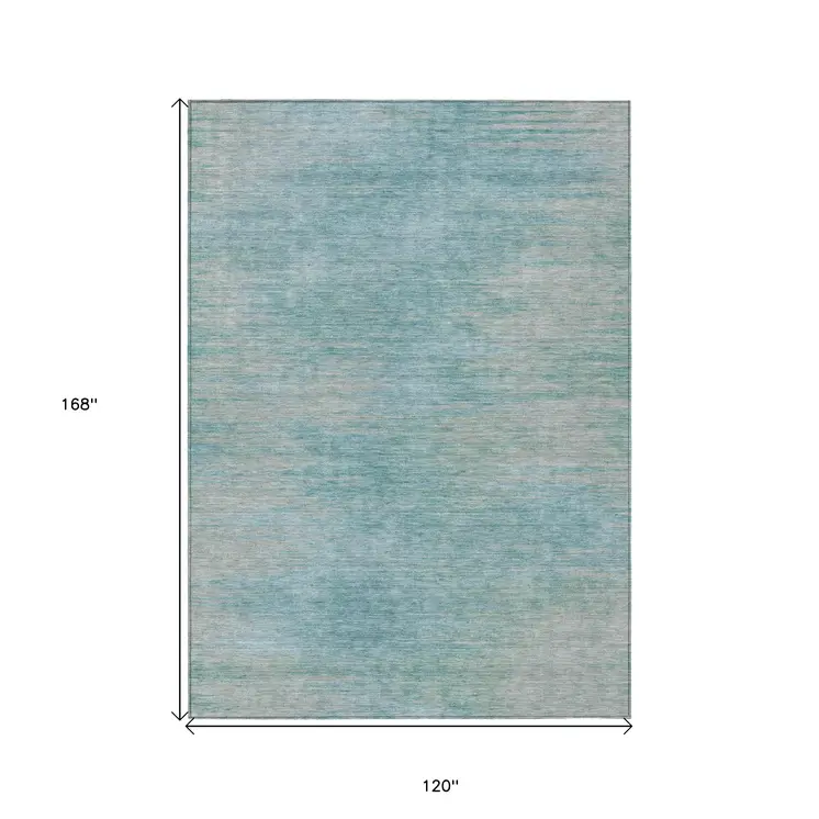 10' X 14' Aqua Teal Blue And Gray Abstract Washable Indoor Outdoor Area Rug