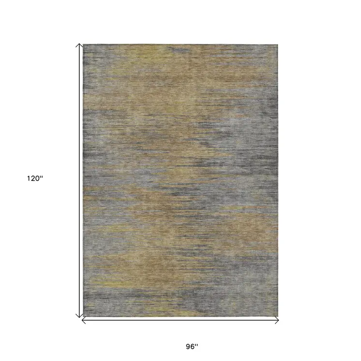 8' X 10' Brown Gold And Taupe Abstract Washable Indoor Outdoor Area Rug