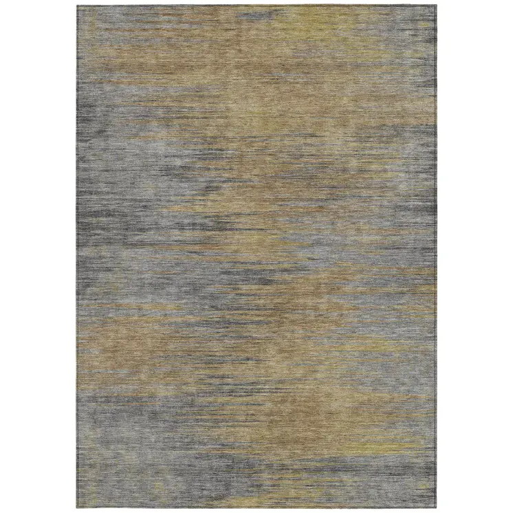 8' X 10' Brown Gold And Taupe Abstract Washable Indoor Outdoor Area Rug