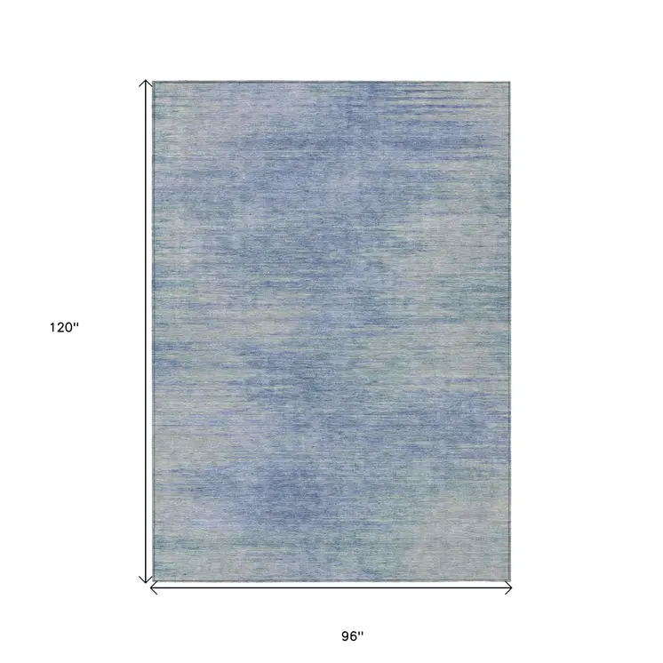 8' X 10' Denim Blue And Sky Blue Abstract Washable Indoor Outdoor Area Rug