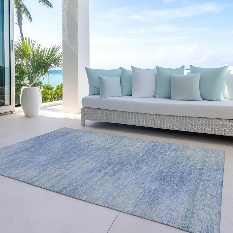 8' X 10' Denim Blue And Sky Blue Abstract Washable Indoor Outdoor Area Rug