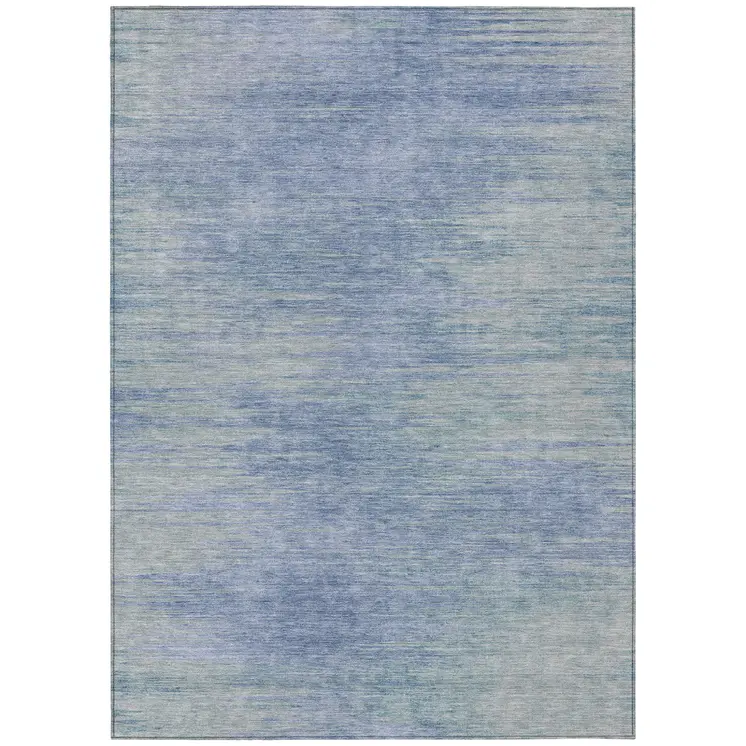10' X 14' Denim Blue And Sky Blue Abstract Washable Indoor Outdoor Area Rug