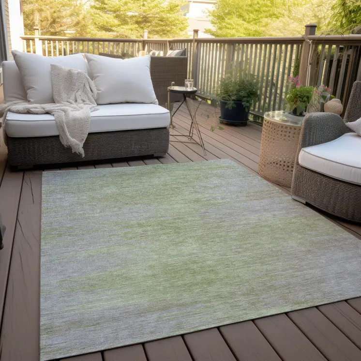 9' X 12' Sage And Artichoke Green Abstract Washable Indoor Outdoor Area Rug