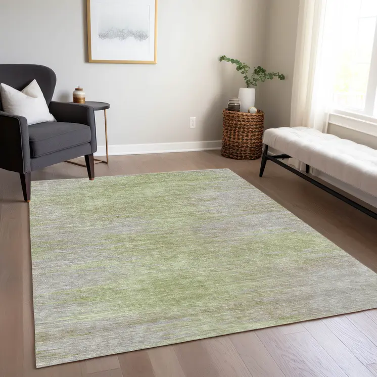 9' X 12' Sage And Artichoke Green Abstract Washable Indoor Outdoor Area Rug
