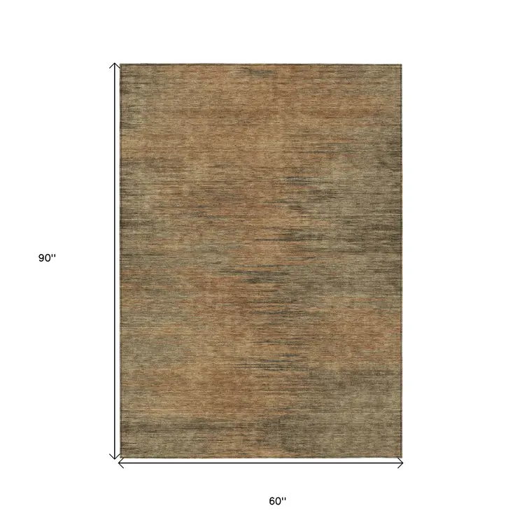 5' X 8' Terra Cotta Brown And Copper Abstract Washable Indoor Outdoor Area Rug