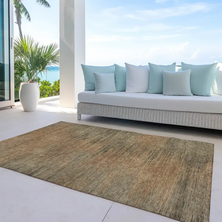 10' X 14' Terra Cotta Brown And Copper Abstract Washable Indoor Outdoor Area Rug