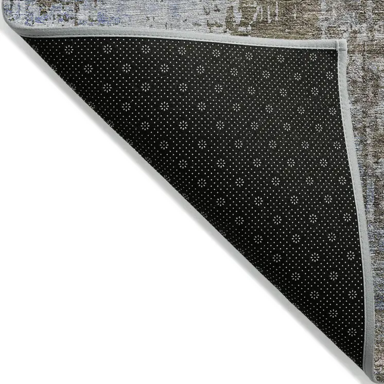10' X 14' Brown Taupe And Navy Blue Abstract Washable Indoor Outdoor Area Rug