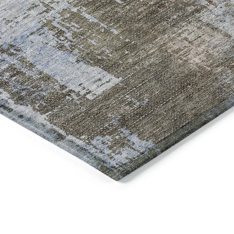 10' X 14' Brown Taupe And Navy Blue Abstract Washable Indoor Outdoor Area Rug