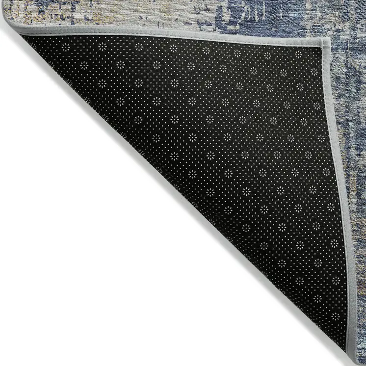 3' X 5' Navy Blue And Taupe Abstract Washable Indoor Outdoor Area Rug