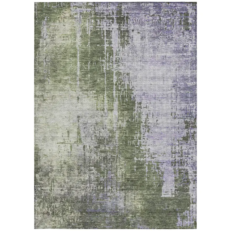 5' X 8' Olive Green And Purple Abstract Washable Indoor Outdoor Area Rug