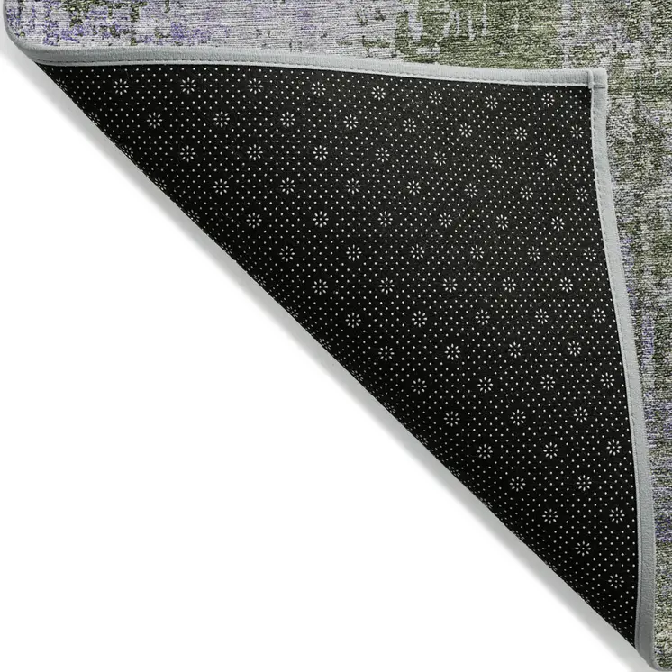 5' X 8' Olive Green And Purple Abstract Washable Indoor Outdoor Area Rug