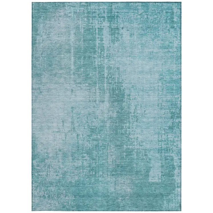 3' X 5' Aqua Teal Blue And Gray Abstract Washable Indoor Outdoor Area Rug
