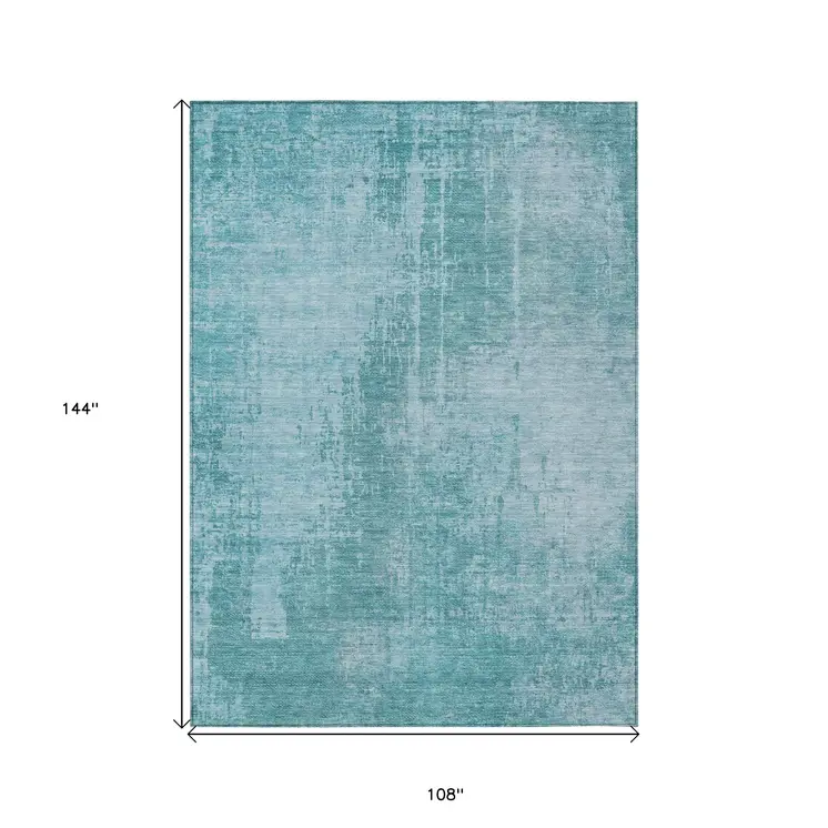 9' X 12' Aqua Teal Blue And Gray Abstract Washable Indoor Outdoor Area Rug
