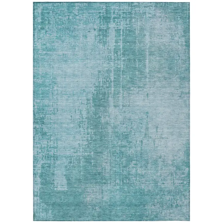 9' X 12' Aqua Teal Blue And Gray Abstract Washable Indoor Outdoor Area Rug