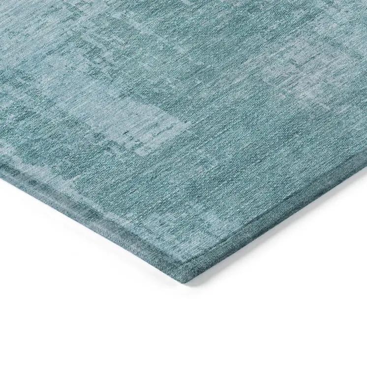 9' X 12' Aqua Teal Blue And Gray Abstract Washable Indoor Outdoor Area Rug