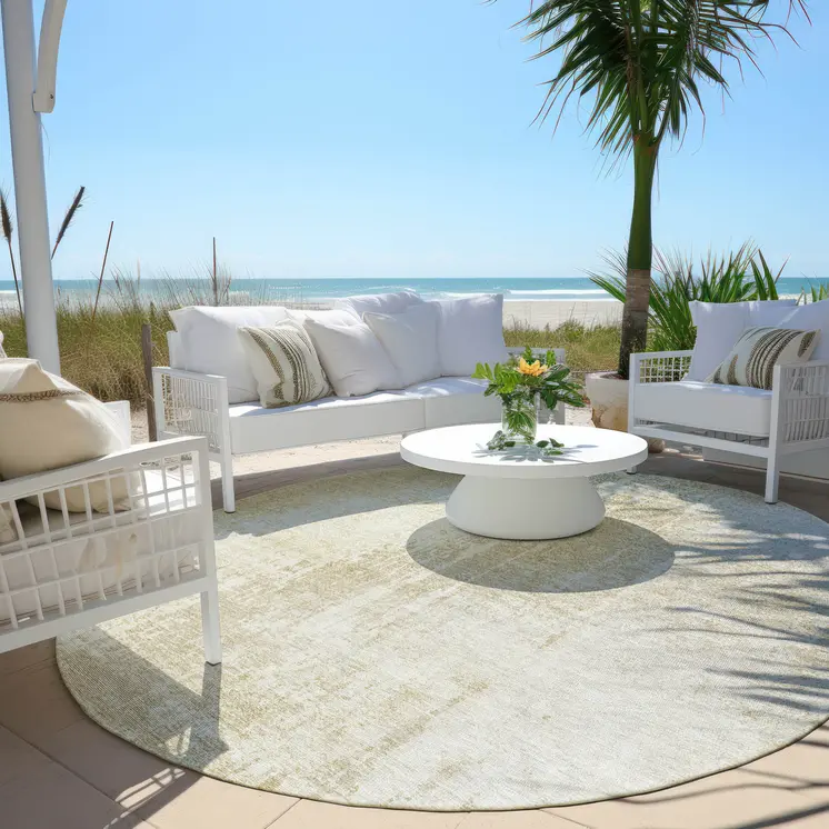 8' Beige And Taupe Round Abstract Washable Indoor Outdoor Area Rug