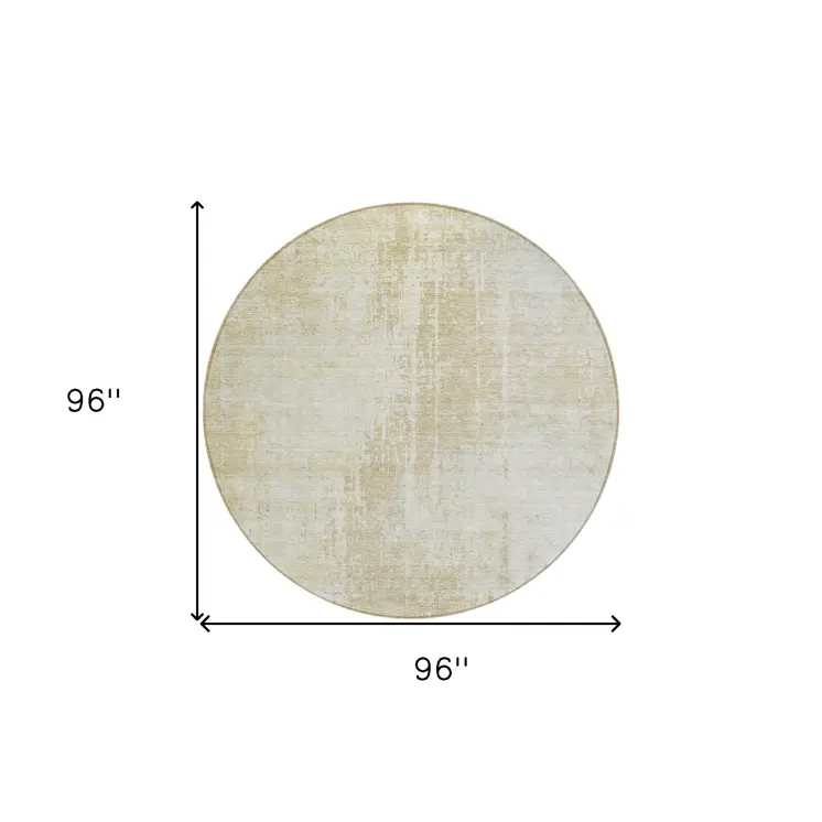 8' Beige And Taupe Round Abstract Washable Indoor Outdoor Area Rug
