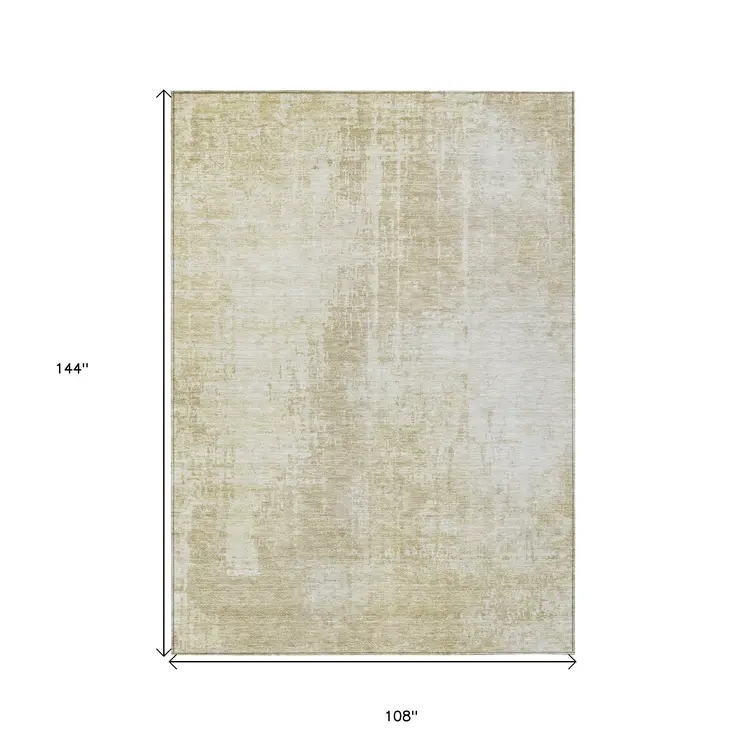 9' X 12' Beige And Taupe Abstract Washable Indoor Outdoor Area Rug