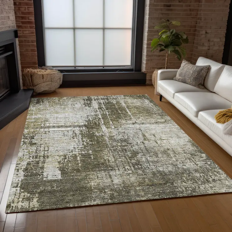 3' X 5' Brown And Tan Abstract Washable Indoor Outdoor Area Rug