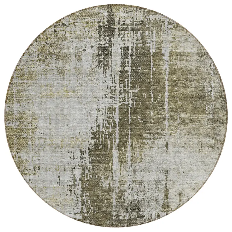 8' Brown And Tan Round Abstract Washable Indoor Outdoor Area Rug