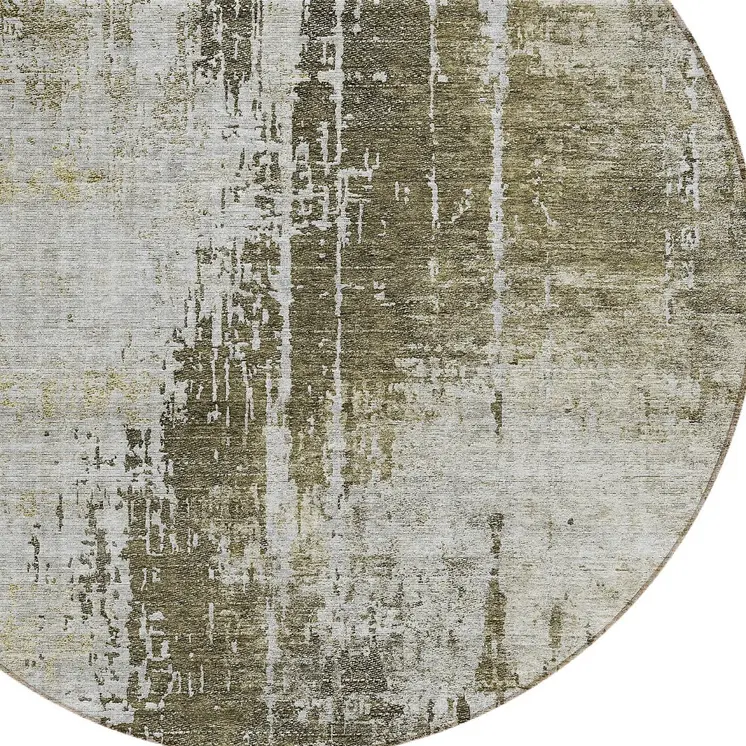 8' Brown And Tan Round Abstract Washable Indoor Outdoor Area Rug