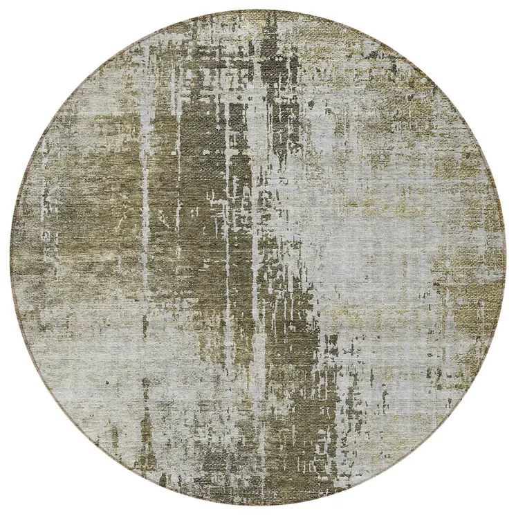 8' Brown And Tan Round Abstract Washable Indoor Outdoor Area Rug