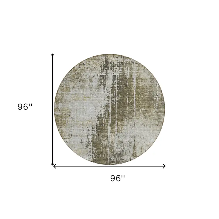 8' Brown And Tan Round Abstract Washable Indoor Outdoor Area Rug