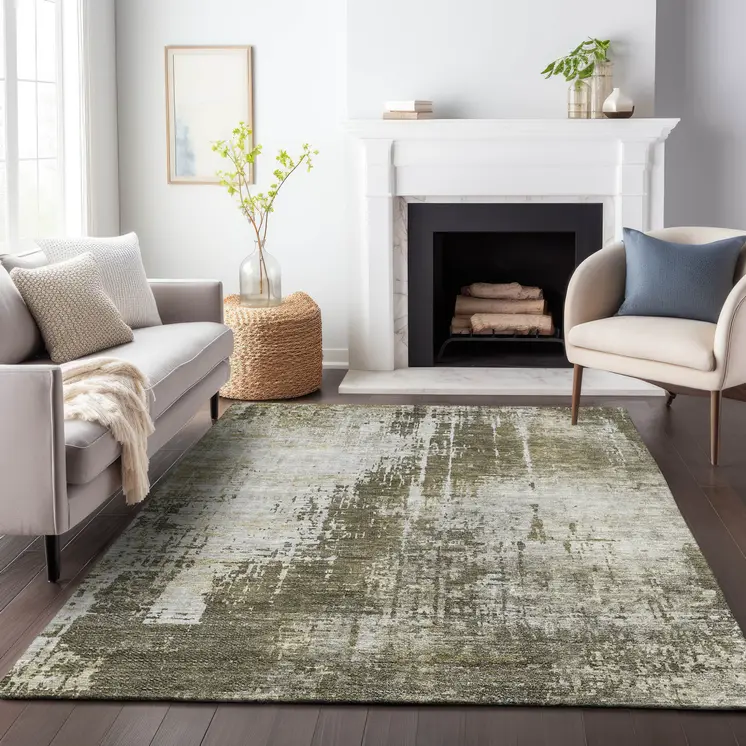 9' X 12' Brown And Tan Abstract Washable Indoor Outdoor Area Rug