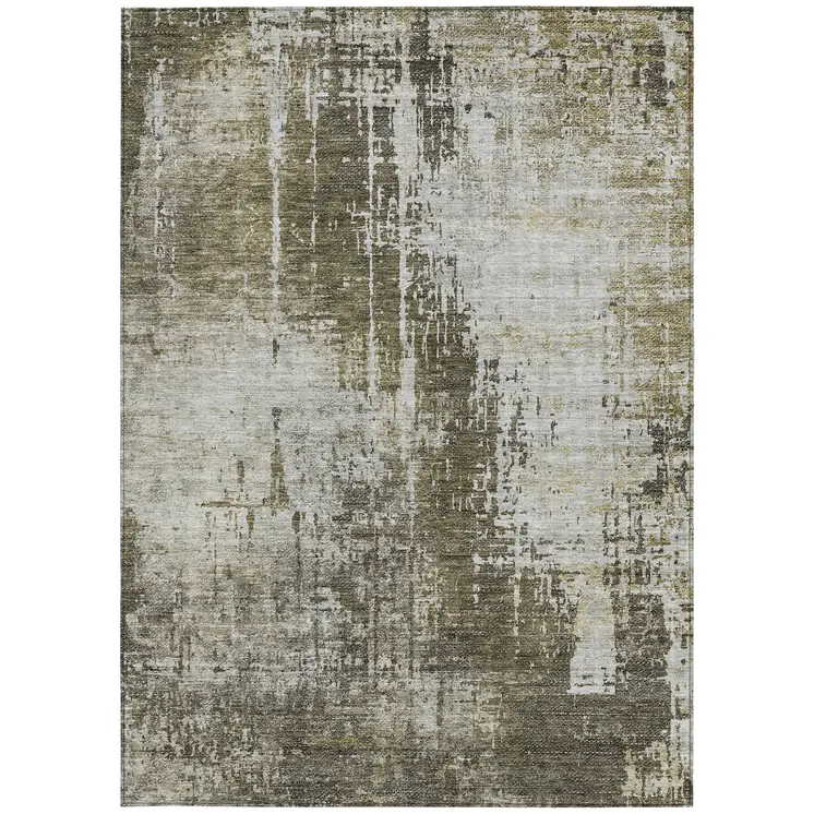 10' X 14' Brown And Tan Abstract Washable Indoor Outdoor Area Rug