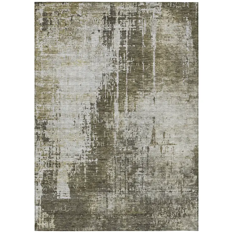 10' X 14' Brown And Tan Abstract Washable Indoor Outdoor Area Rug