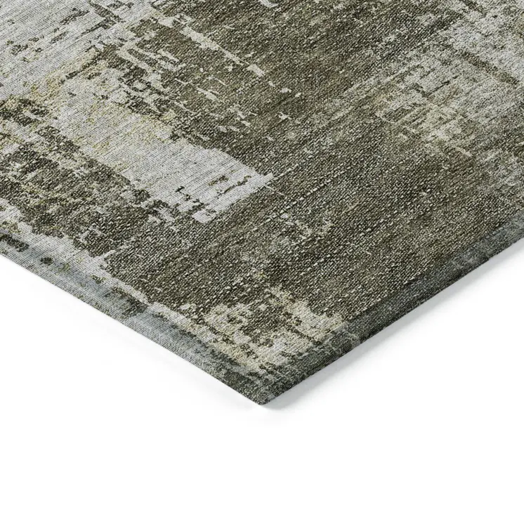 10' X 14' Brown And Tan Abstract Washable Indoor Outdoor Area Rug
