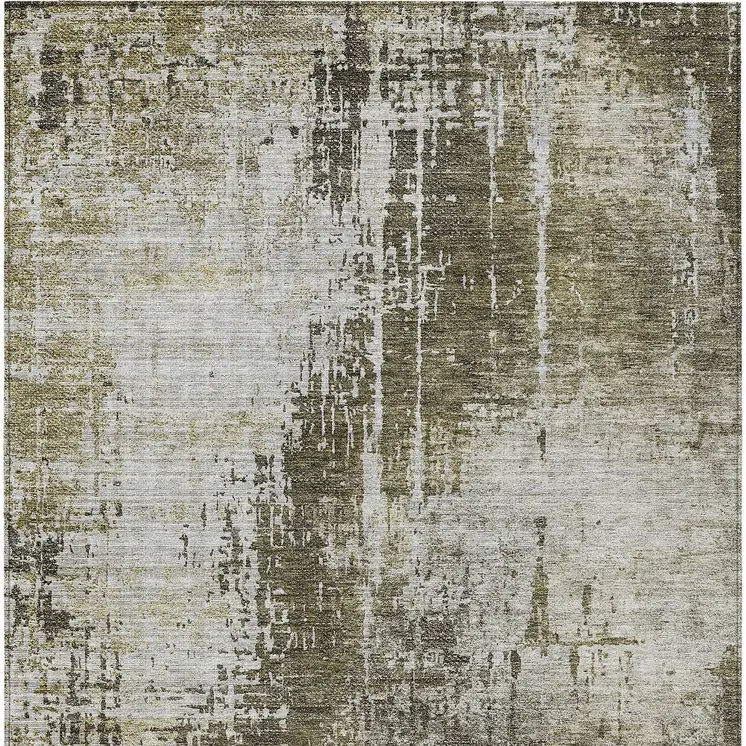 10' X 14' Brown And Tan Abstract Washable Indoor Outdoor Area Rug