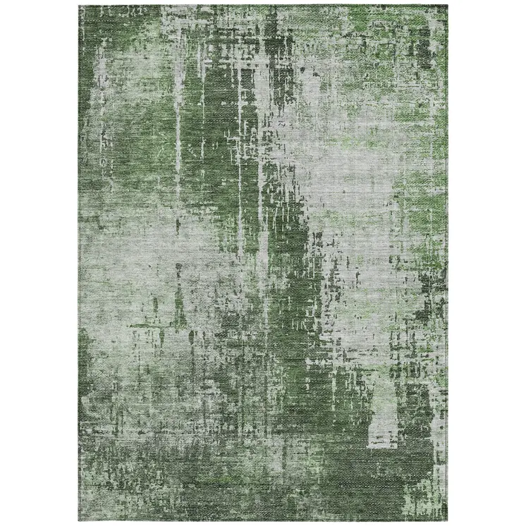 3' X 5' Fern Green And Green Abstract Washable Indoor Outdoor Area Rug