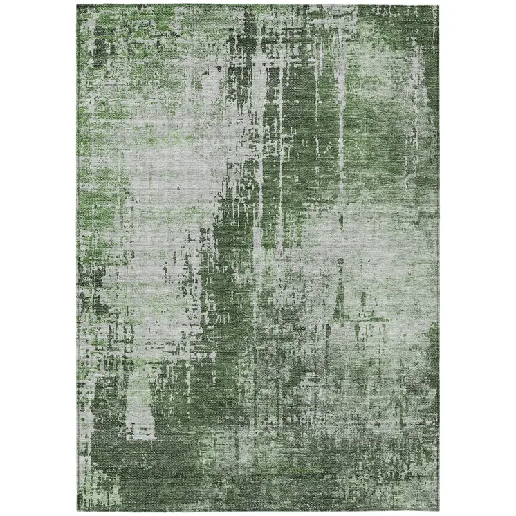 3' X 5' Fern Green And Green Abstract Washable Indoor Outdoor Area Rug