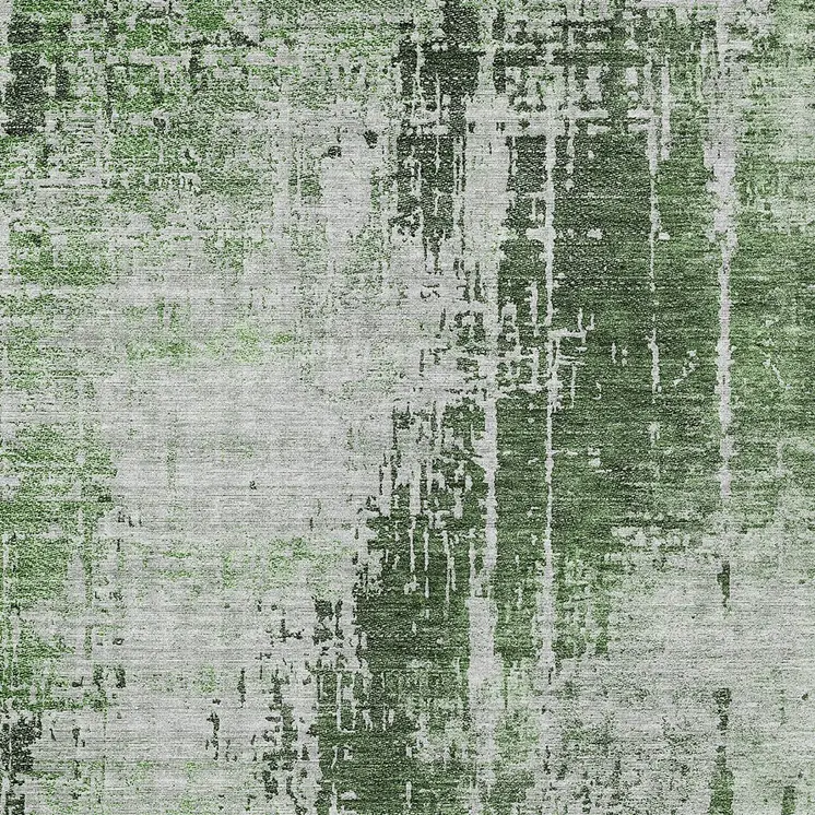 3' X 5' Fern Green And Green Abstract Washable Indoor Outdoor Area Rug