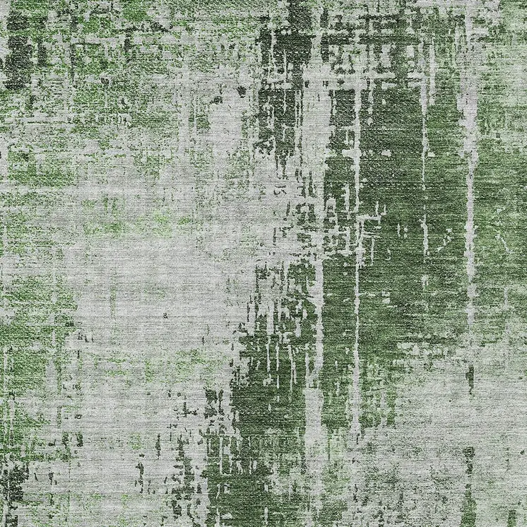 5' X 8' Fern Green And Green Abstract Washable Indoor Outdoor Area Rug
