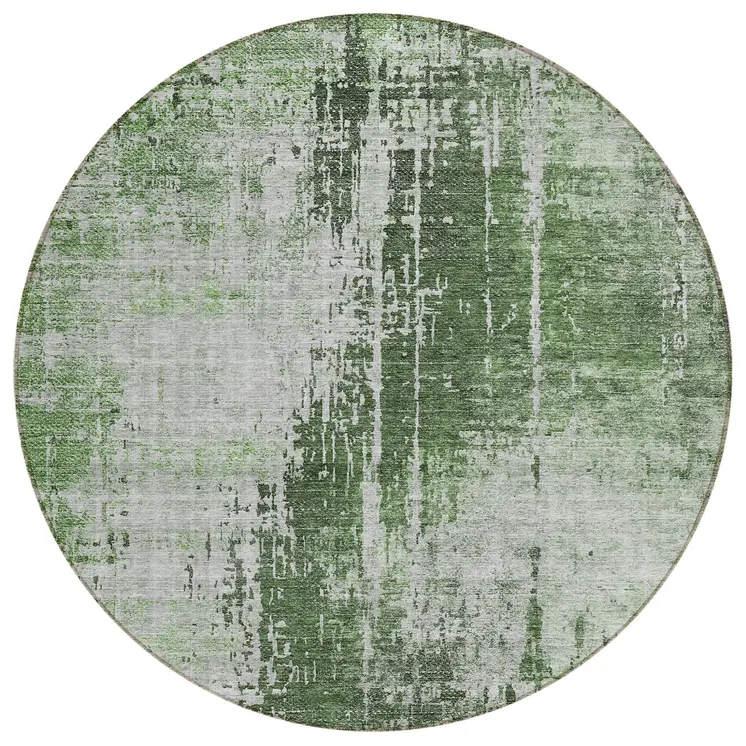 8' Fern Green And Green Round Abstract Washable Indoor Outdoor Area Rug