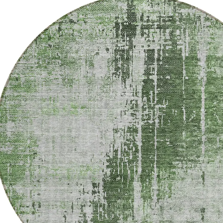 8' Fern Green And Green Round Abstract Washable Indoor Outdoor Area Rug