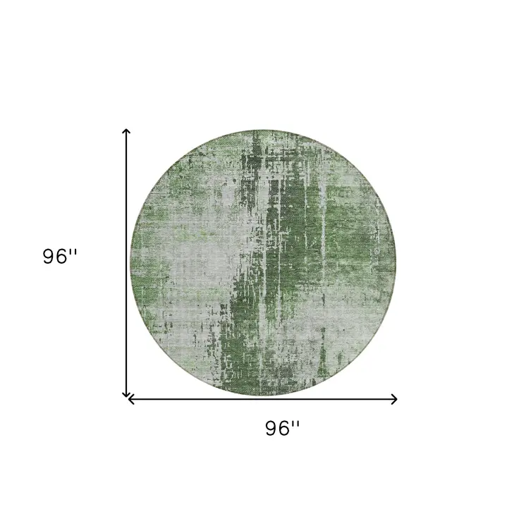 8' Fern Green And Green Round Abstract Washable Indoor Outdoor Area Rug