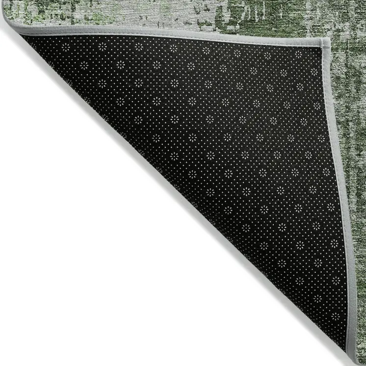 8' X 10' Fern Green And Green Abstract Washable Indoor Outdoor Area Rug