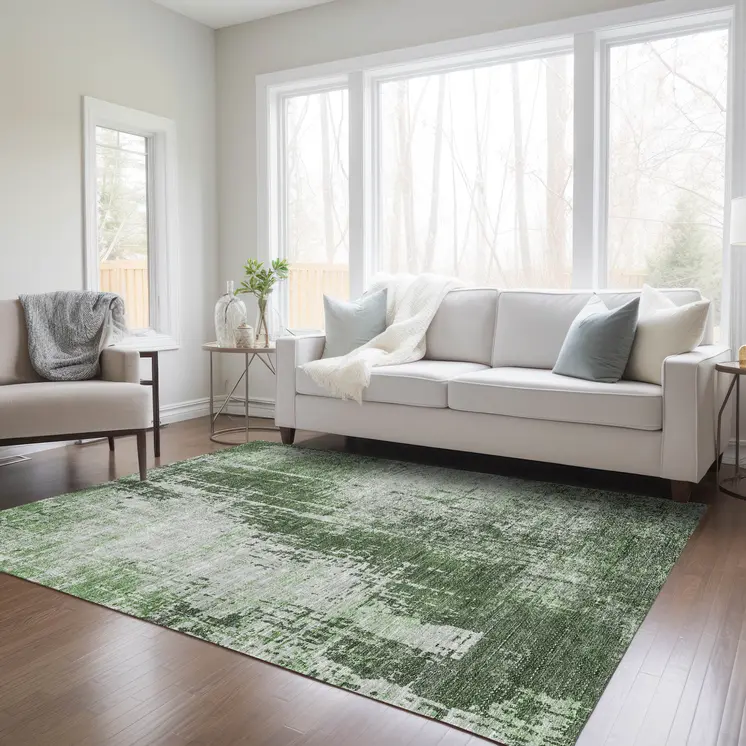8' X 10' Fern Green And Green Abstract Washable Indoor Outdoor Area Rug