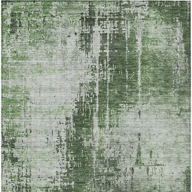 9' X 12' Fern Green And Green Abstract Washable Indoor Outdoor Area Rug