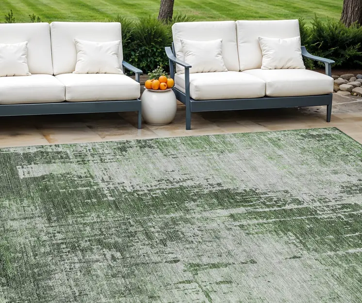 10' X 14' Fern Green And Green Abstract Washable Indoor Outdoor Area Rug